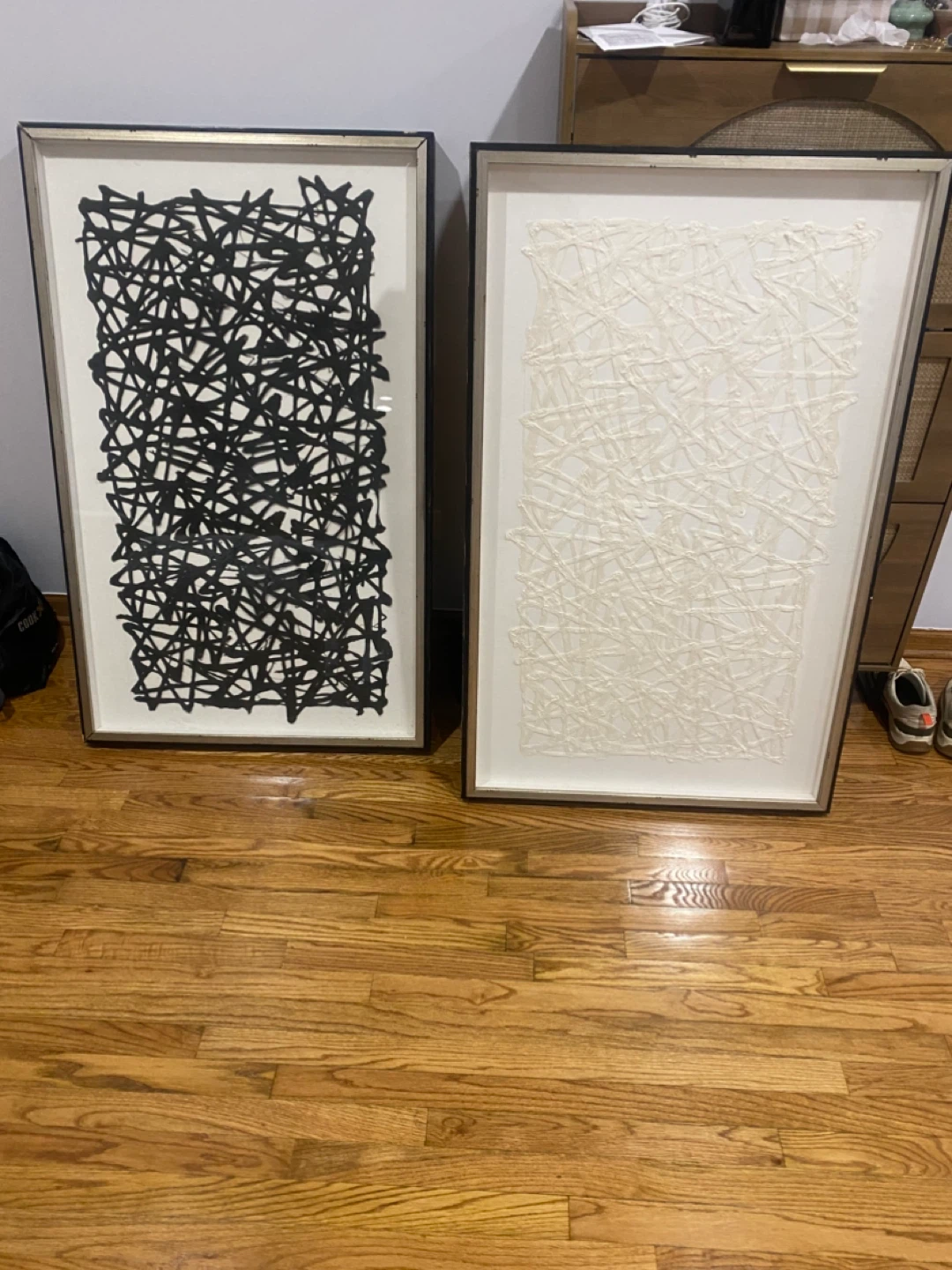 Set of 2 Framed Abstract Wall Art - Black and White