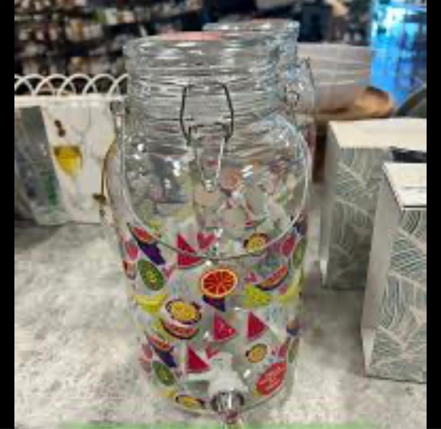 Glass Beverage Dispenser with Fruit Design