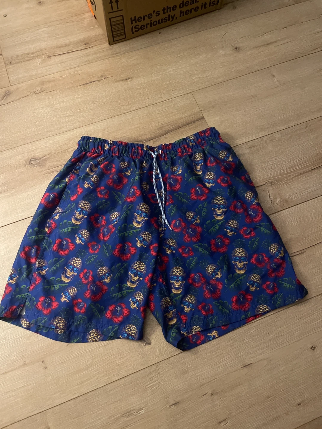 TALLBOY Men's Swim Trunks - Blue Skull Floral Pattern