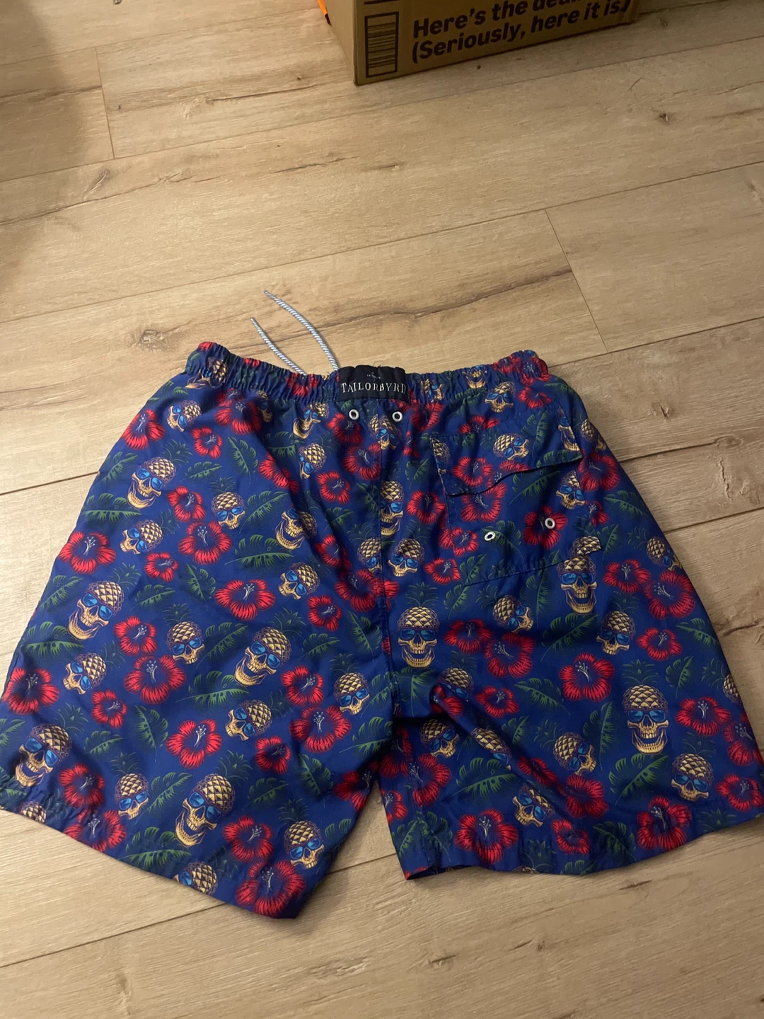 TALLBOY Men's Swim Trunks - Blue Skull Floral Pattern - photo 2