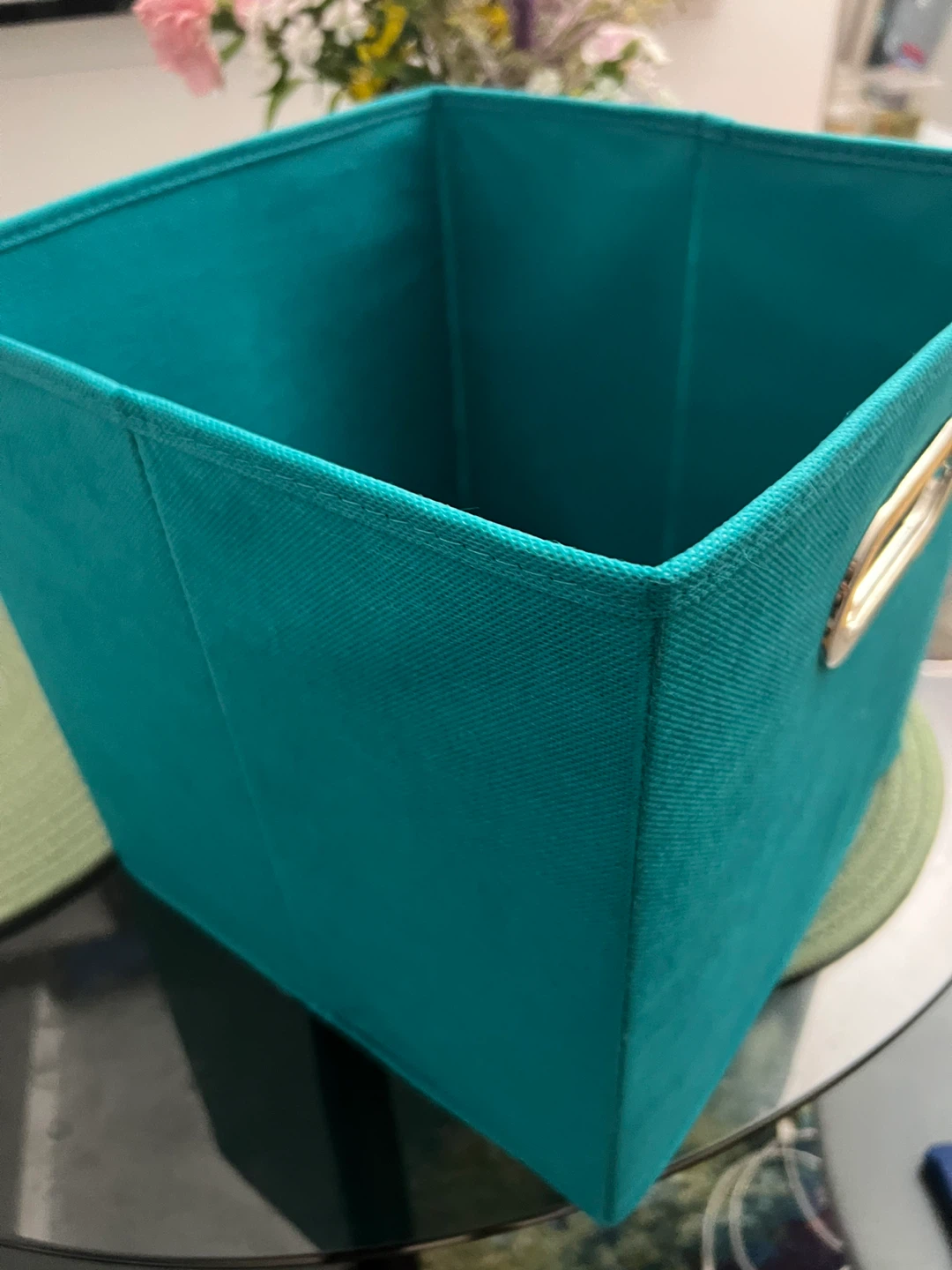 Teal Fabric Storage Bin with Handles-6 - photo 2