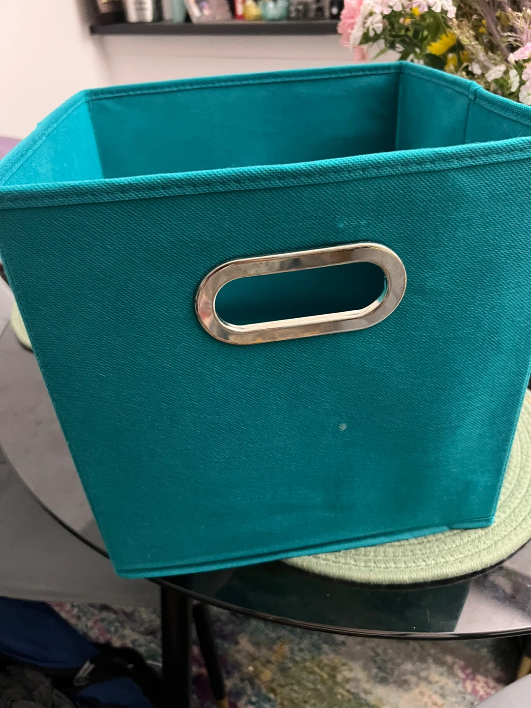 Teal Fabric Storage Bin with Handles-6