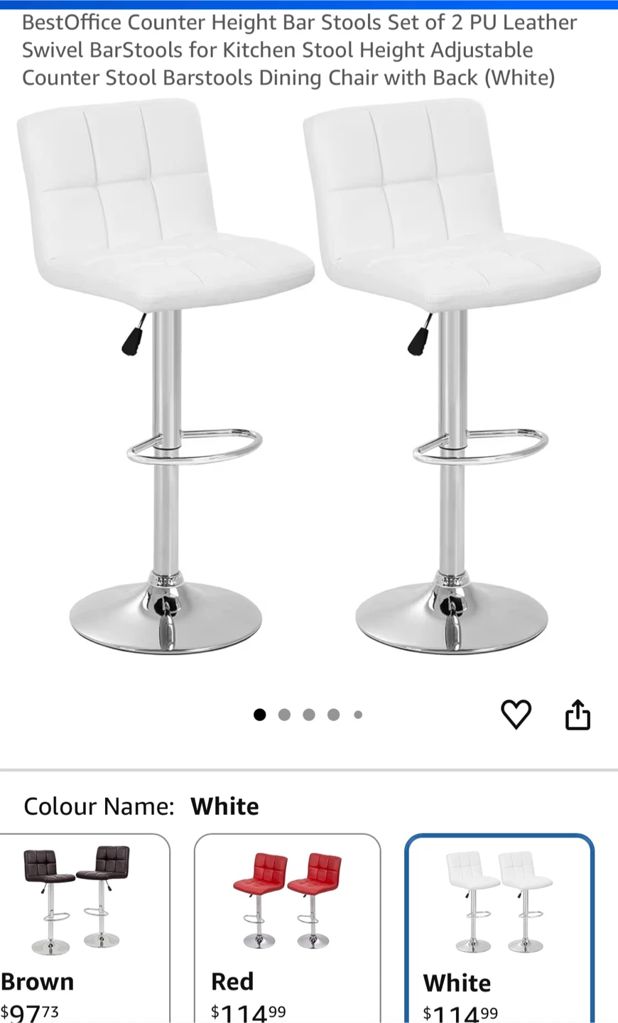 Set of 2 White PU Leather Adjustable Bar Stools - photo 2