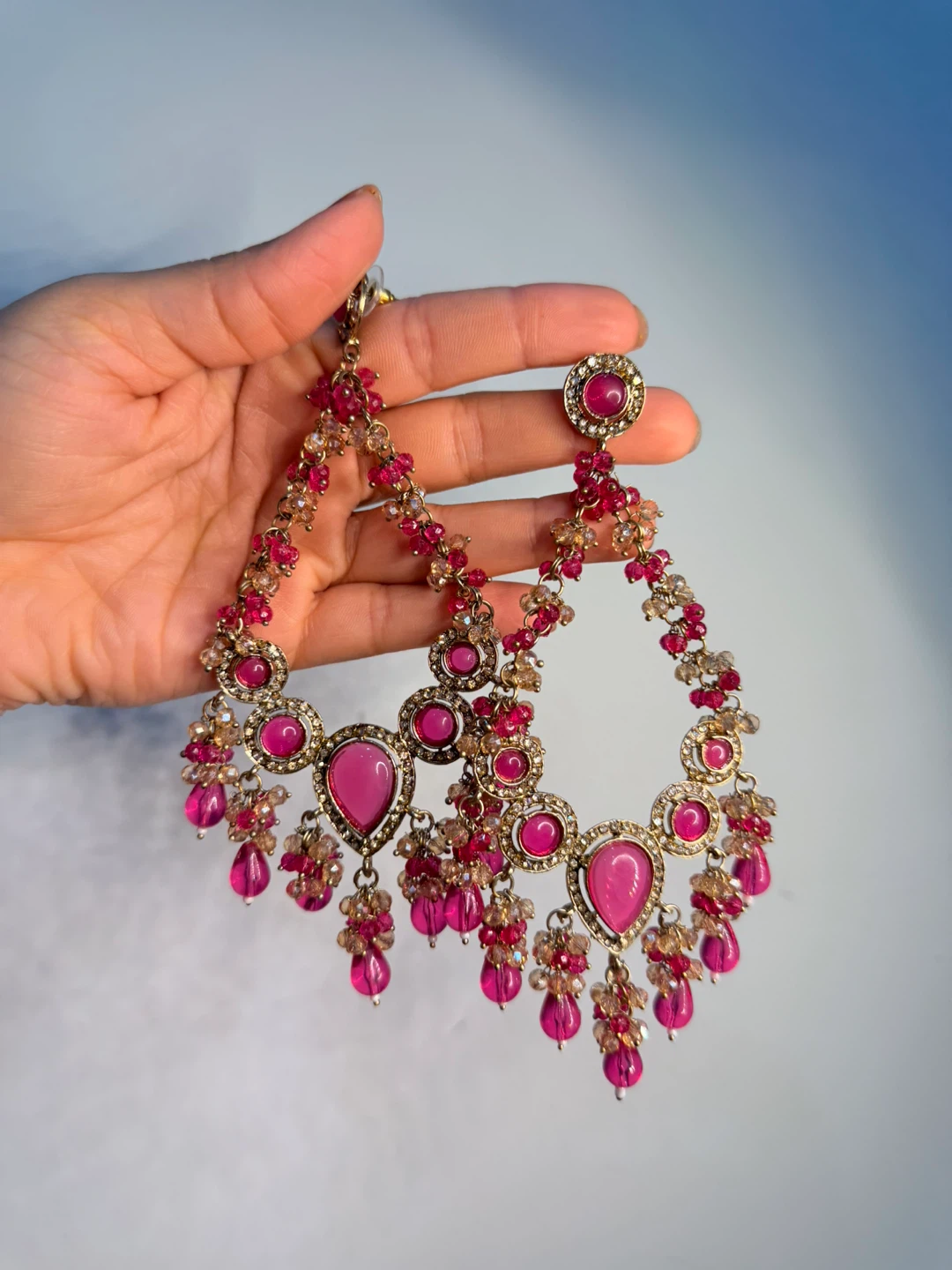 Chandelier Earrings with Pink Stones