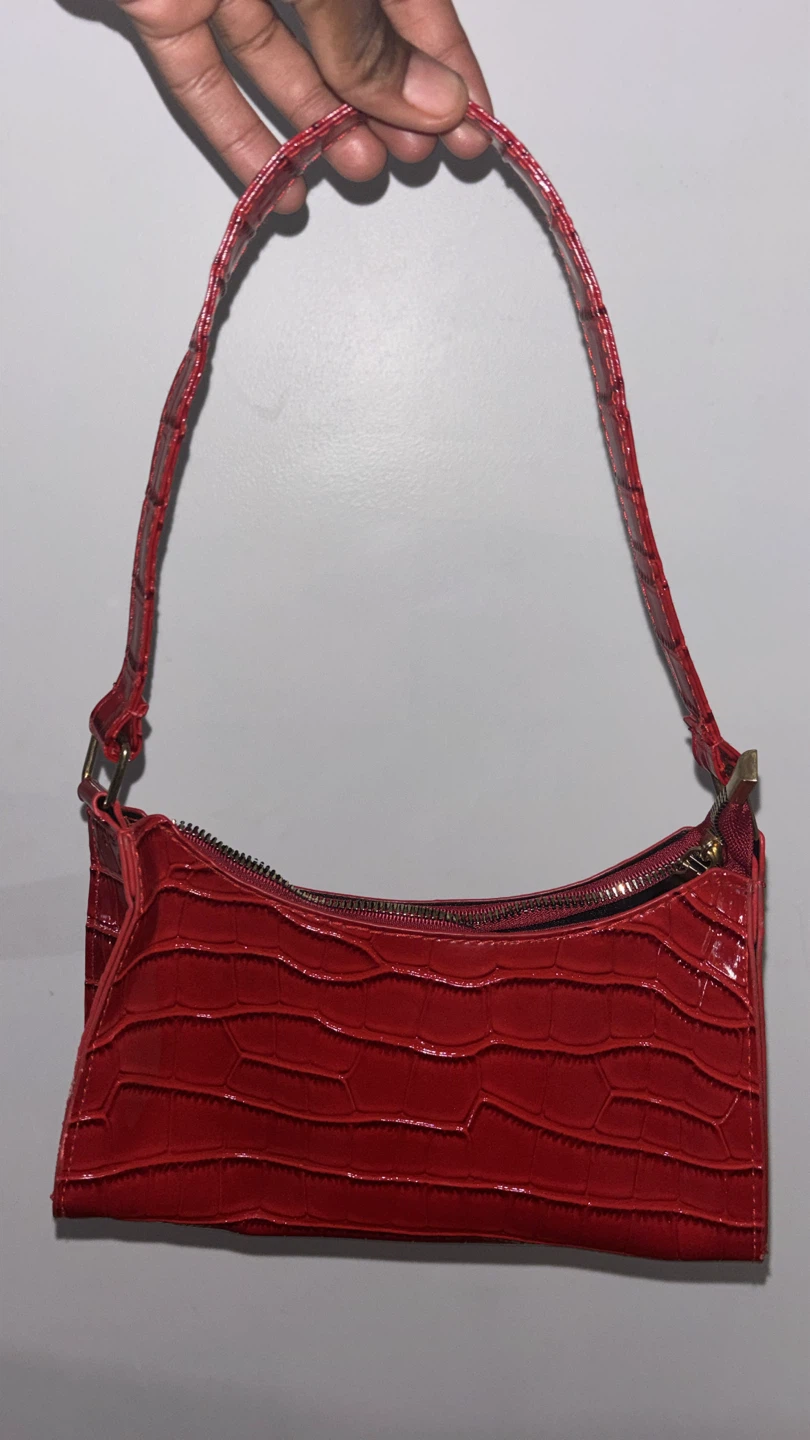 Red Croc Embossed Shoulder Bag