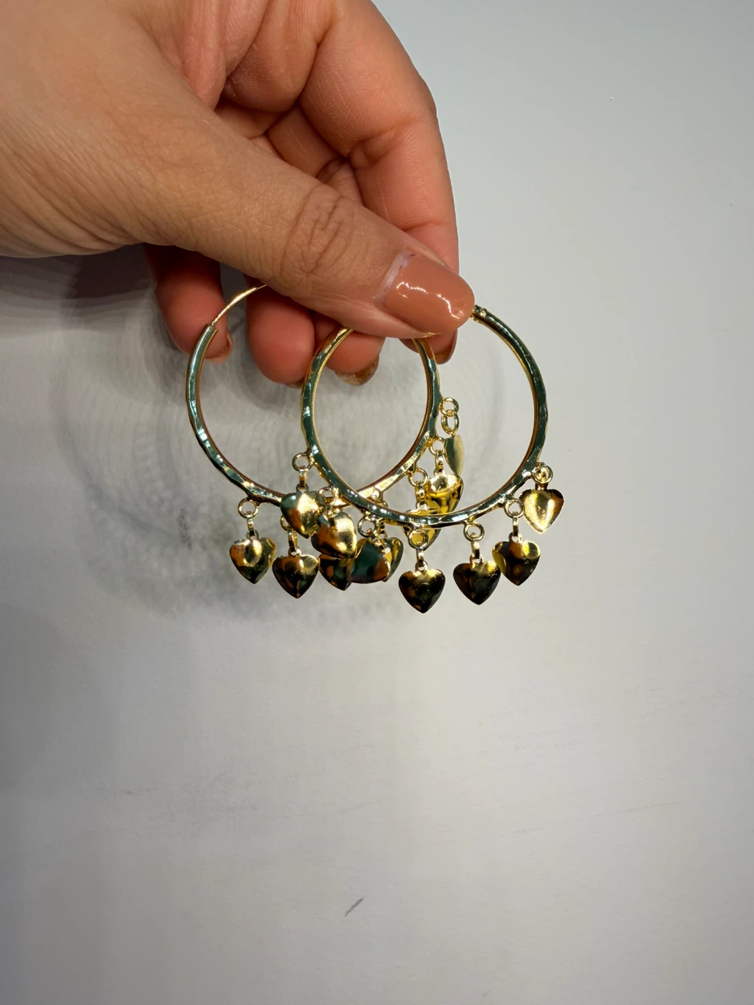 Gold Hoop Earrings with Heart Charms