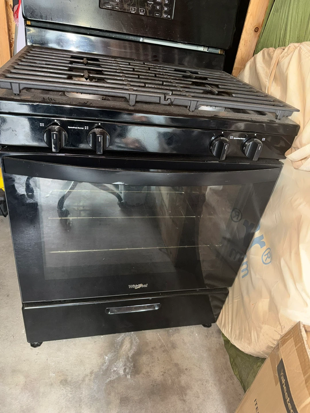 Whirlpool Black Gas Range & Fridge