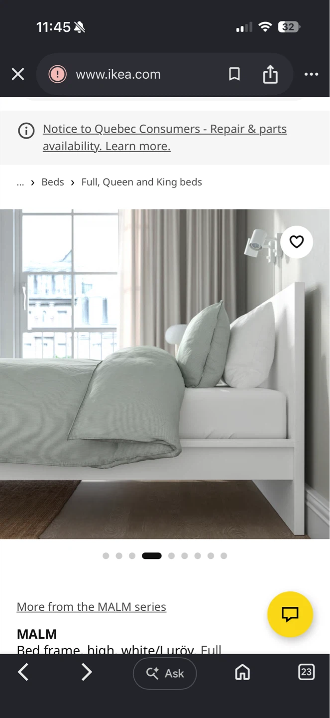 IKEA MALM High Bed Frame - White/Luroy, Full Size
