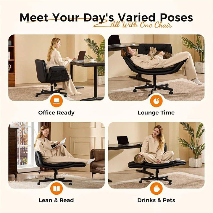 Black Tufted Office Chair with Footrest - photo 2
