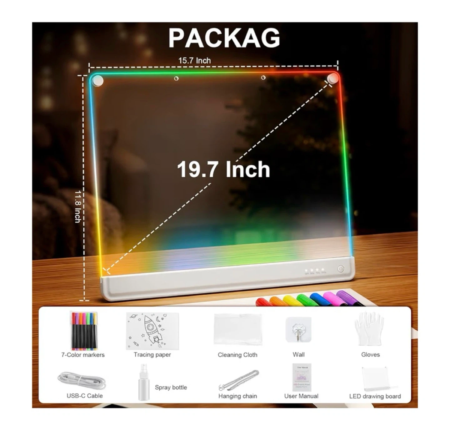 Brand new 19.7-Inch Rechargeable Doodle Glow LED Note Board - photo 4
