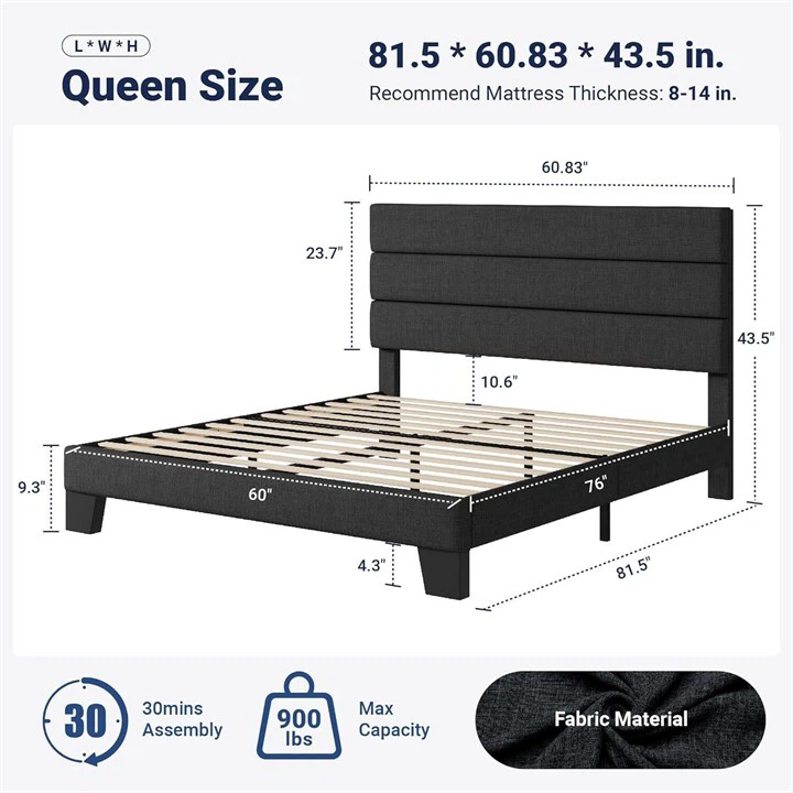 Queen Size Upholstered Platform Bed Frame