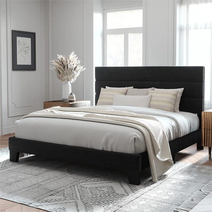 Black Velvet King Size Bed Frame with Headboard - photo 2