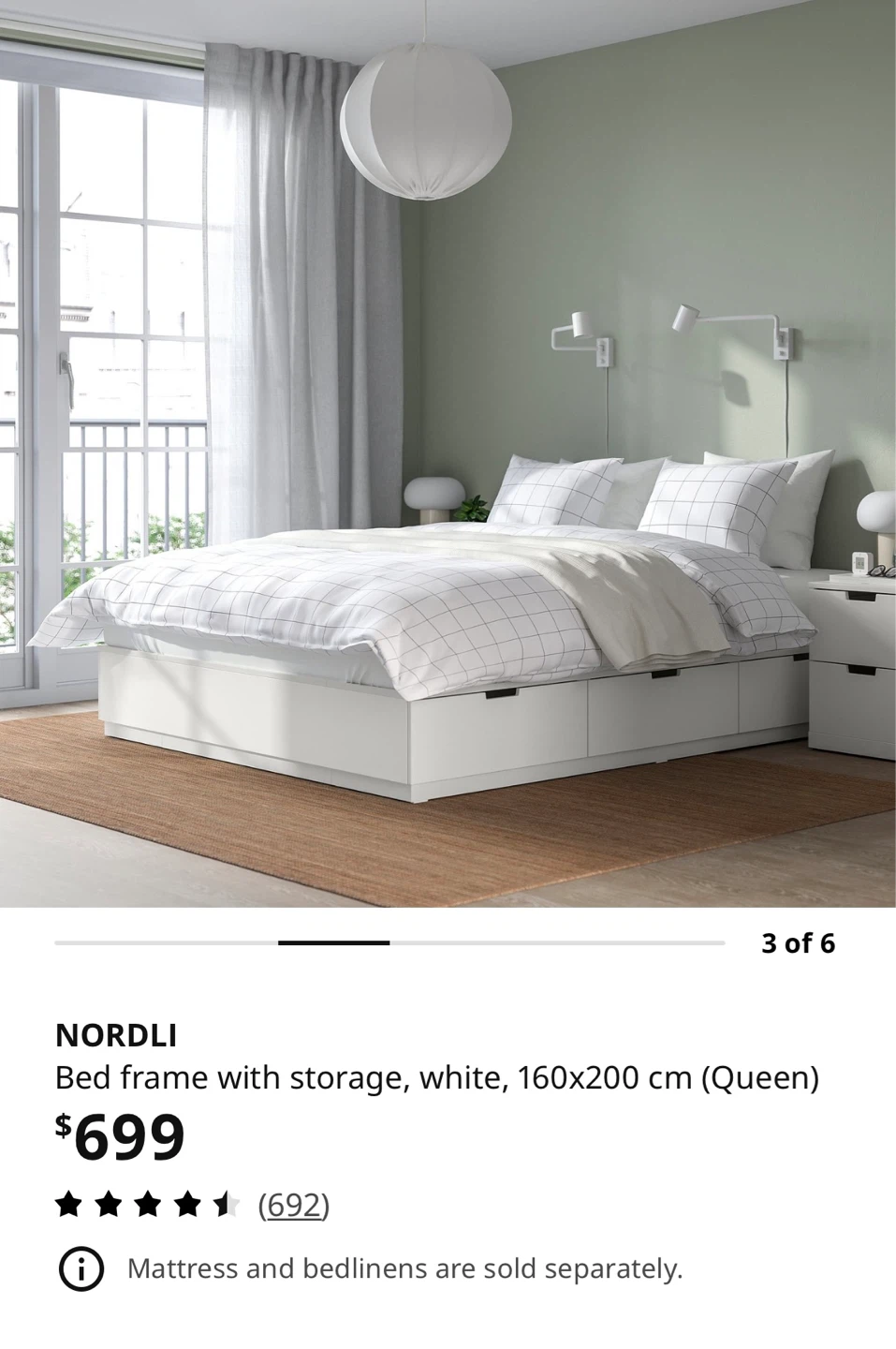 Nordli Bed Frame with Storage - White (Queen) - photo 2