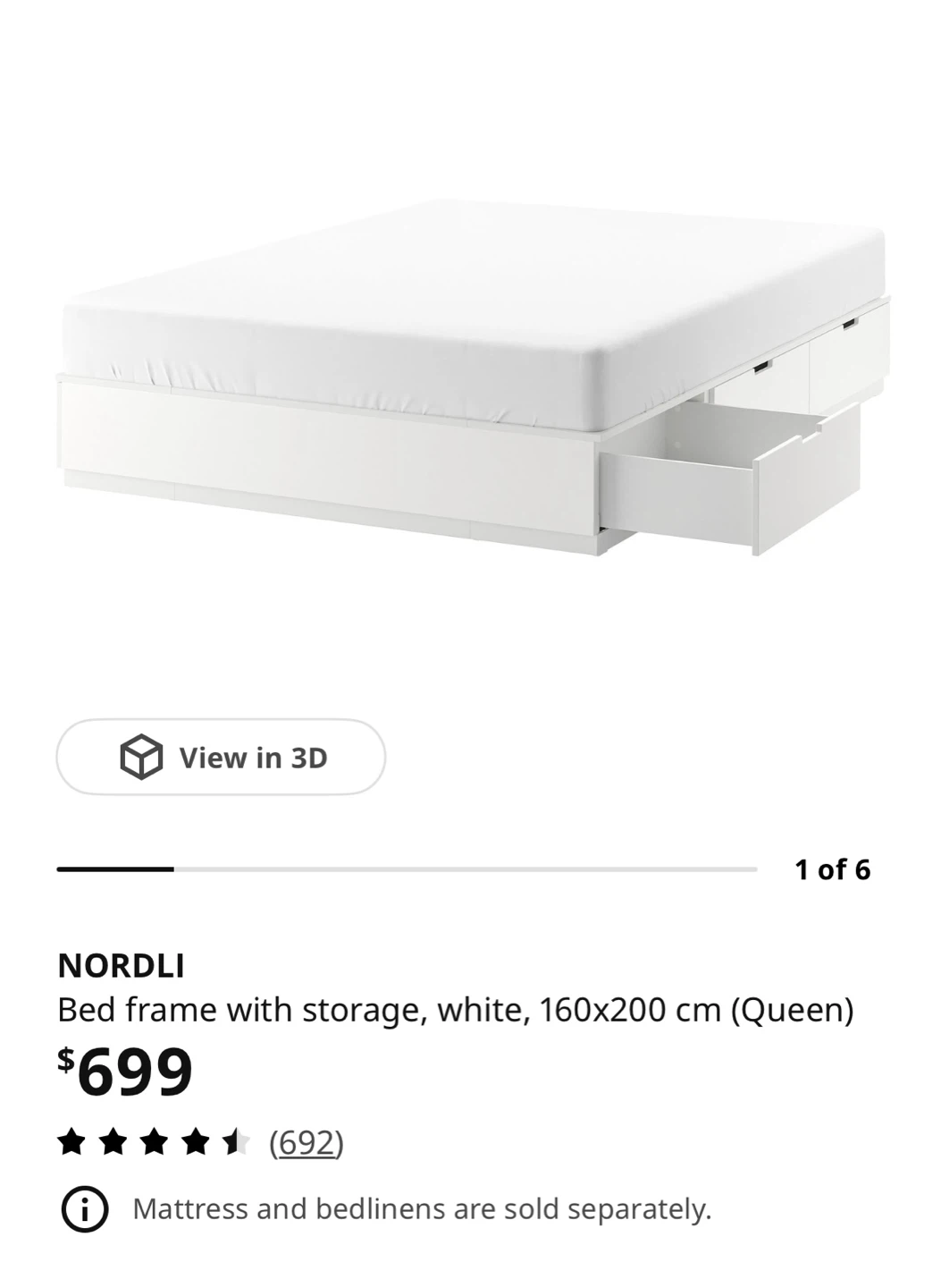 Nordli Bed Frame with Storage - White (Queen)