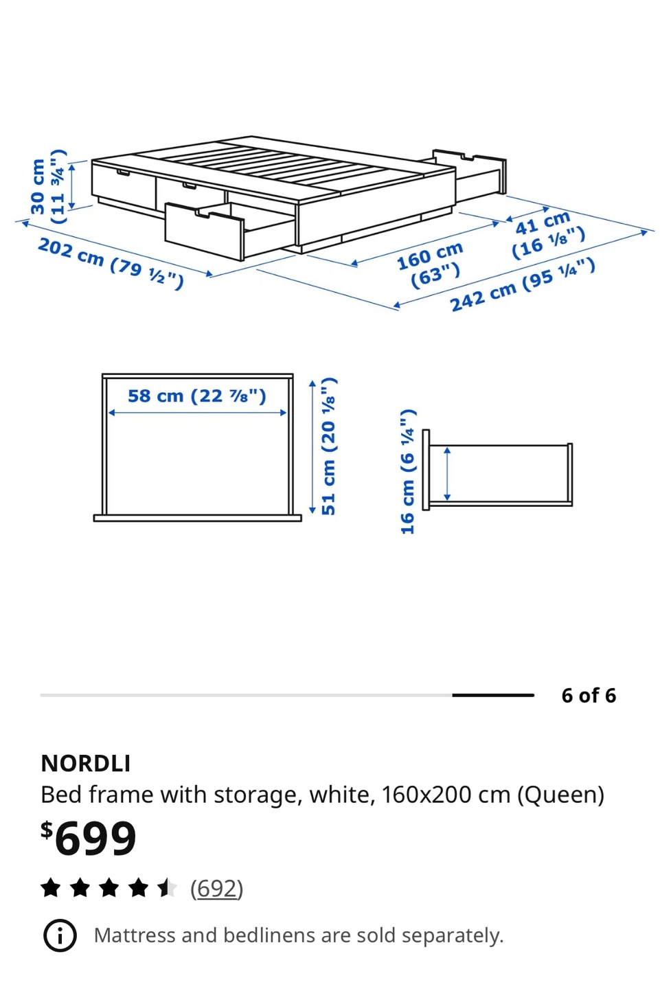 Nordli Bed Frame with Storage - White (Queen) - photo 5