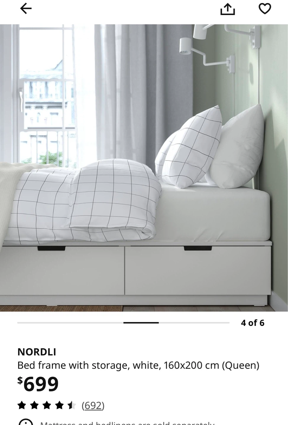 Nordli Bed Frame with Storage - White (Queen) - photo 3