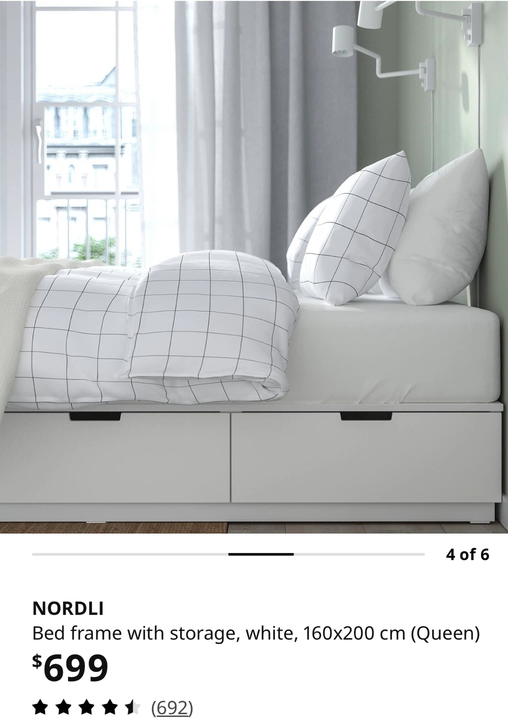 Nordli Bed Frame with Storage - White (Queen) - photo 4
