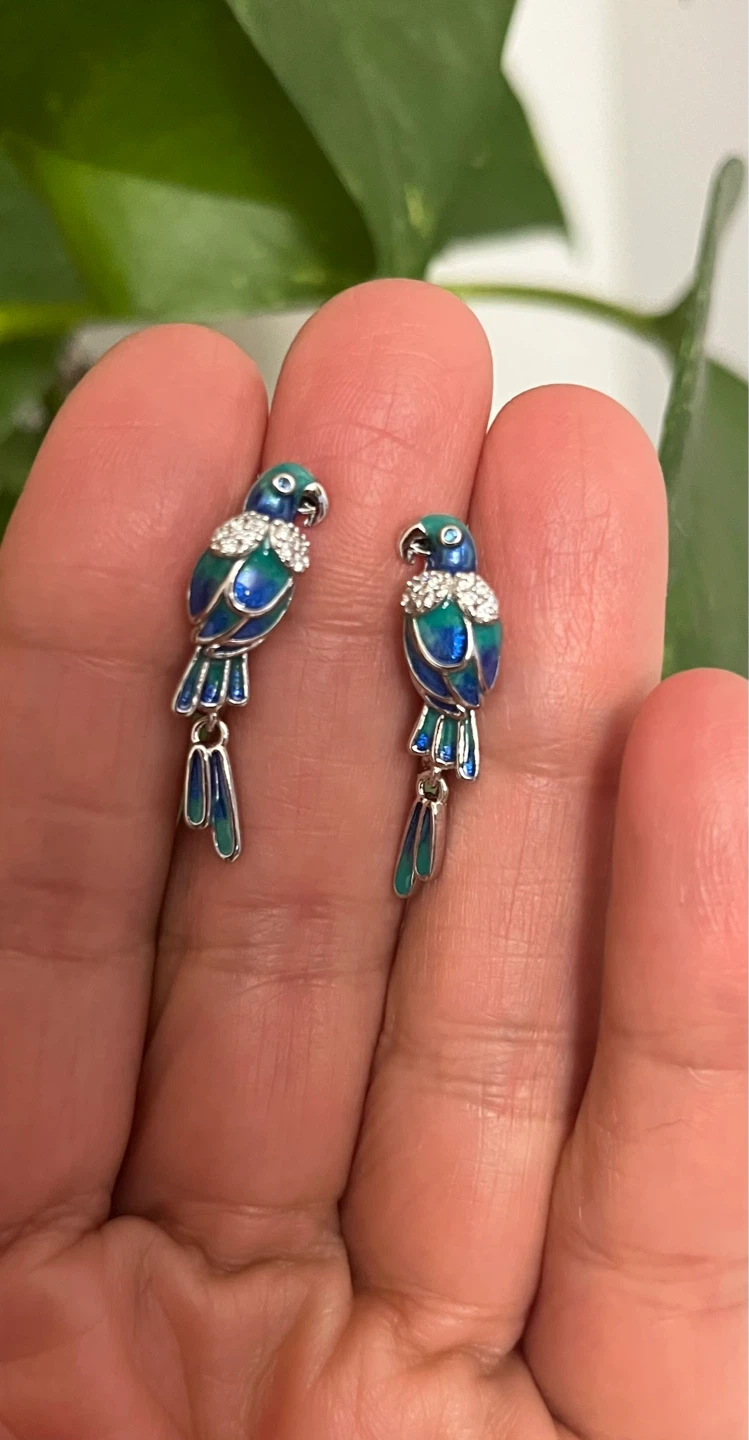 Parrot Earrings with Rhinestones