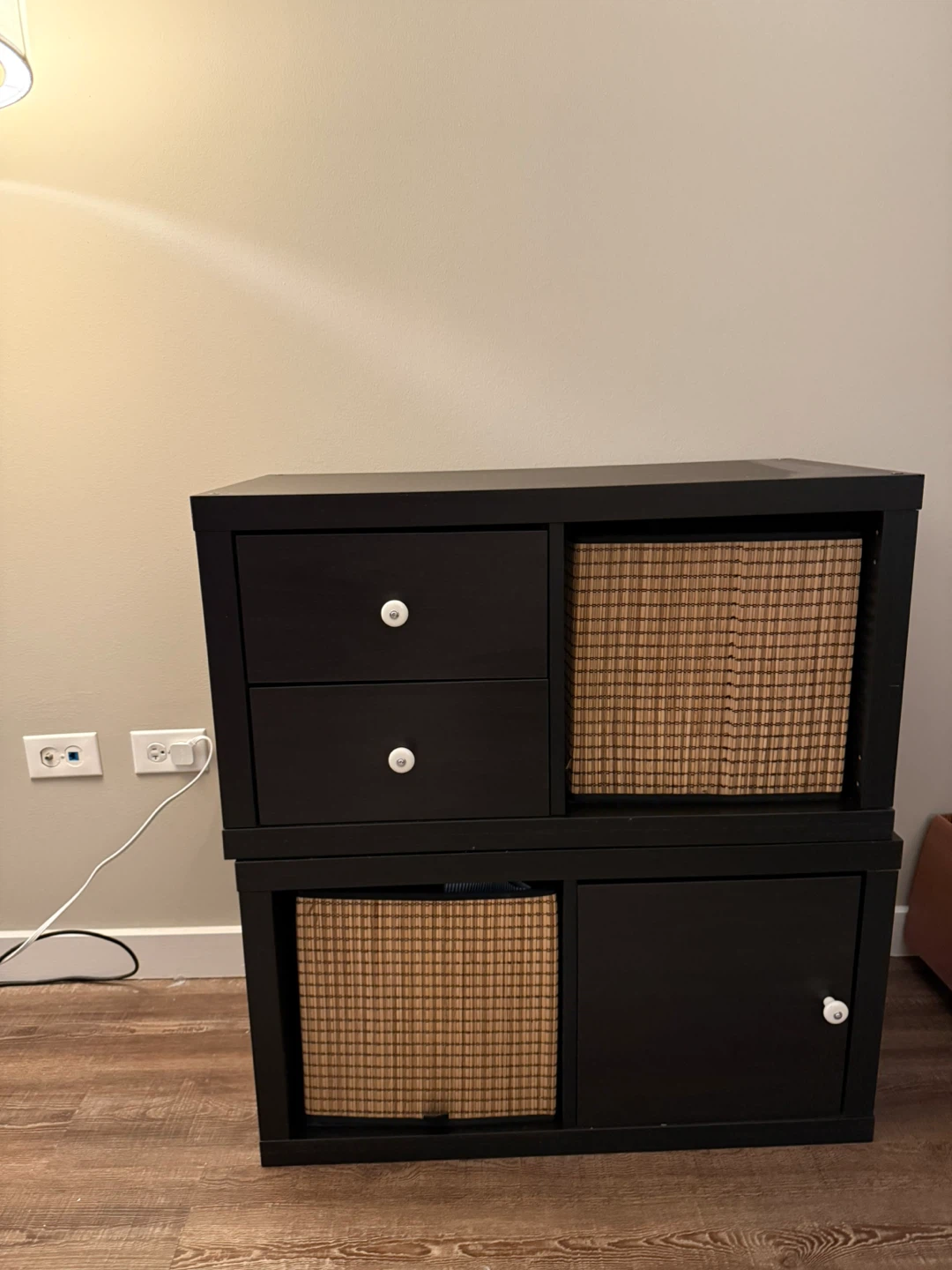 Black Cube Storage Unit with Drawers and Baskets