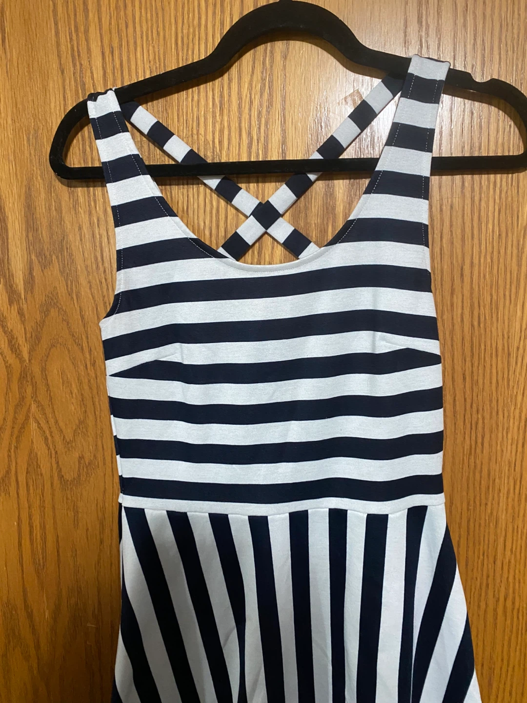 Striped Crisscross Fit & Flare Dress in navy blue and White - photo 2