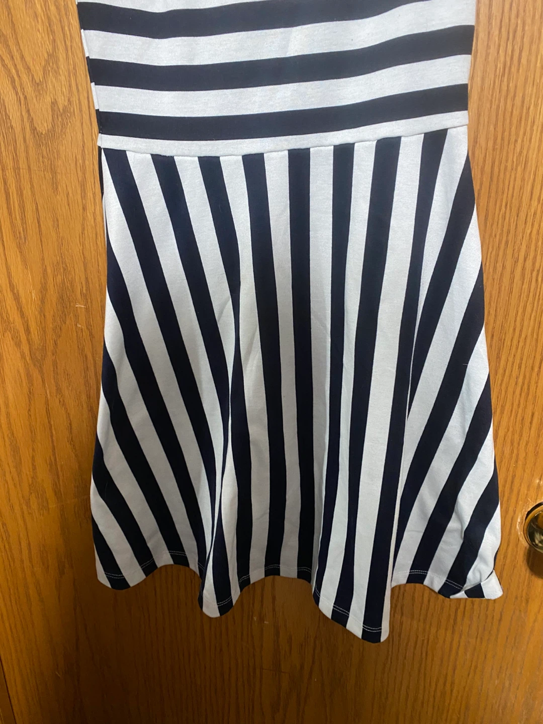Striped Crisscross Fit & Flare Dress in navy blue and White - photo 3