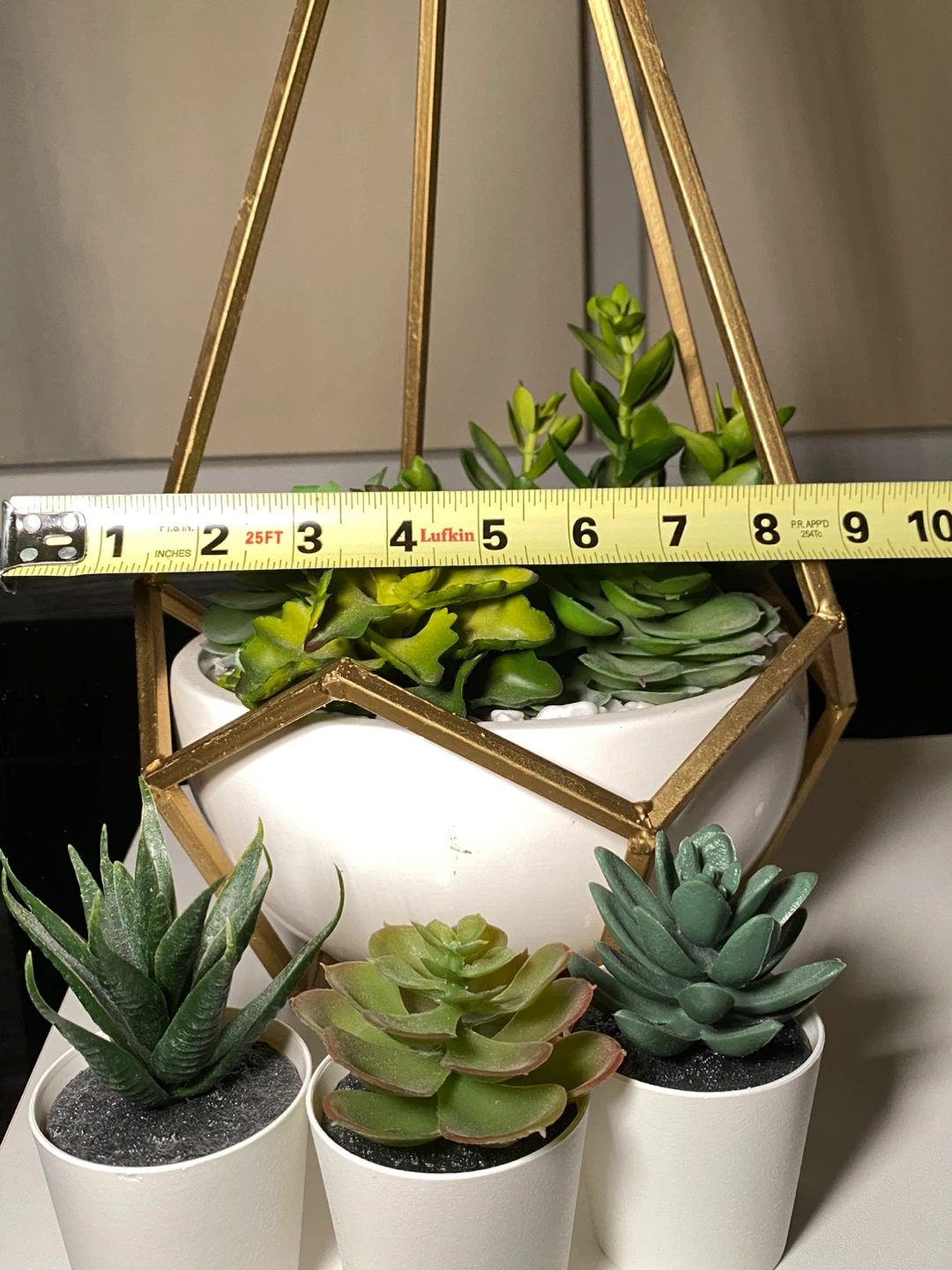 4pcs Lrg Gold Plant Hanger Geometric Faux Succulents Ceramic Pot - photo 3
