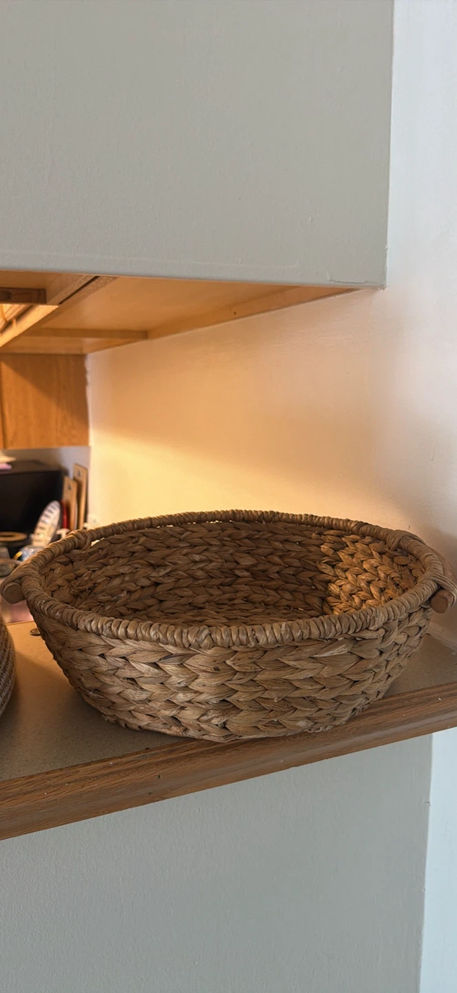 Woven Hyacinth Basket with Wooden Handles
