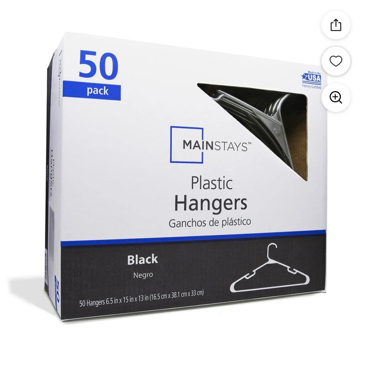 Mainstays Plastic Hangers - 50 Pack, Black