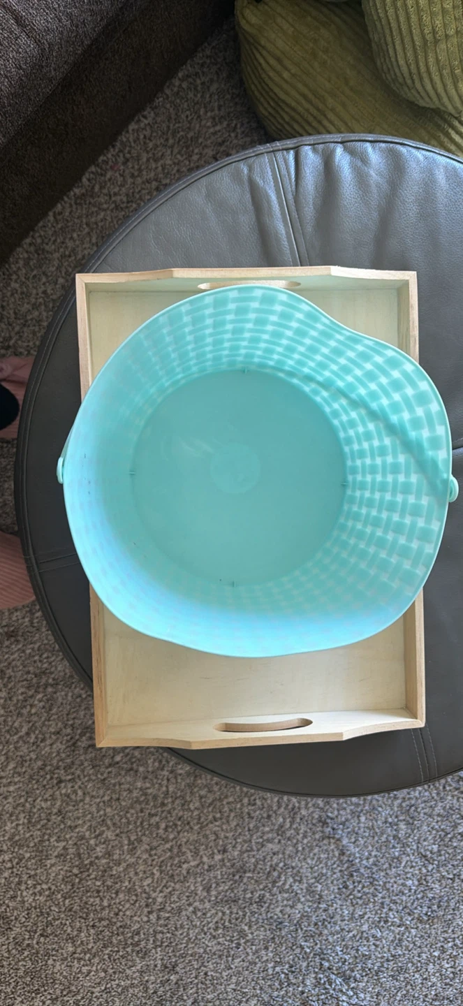 Teal Woven Basket and Wood Serving Tray - photo 2