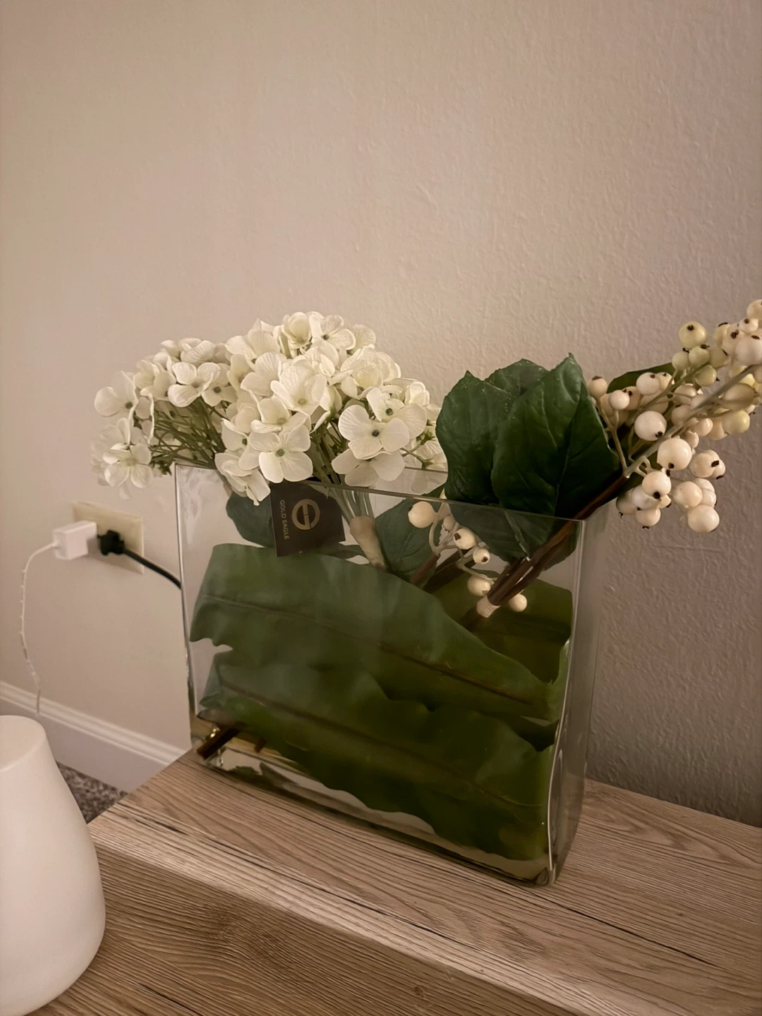 Faux Hydrangea & Berry Arrangement in Glass Vase