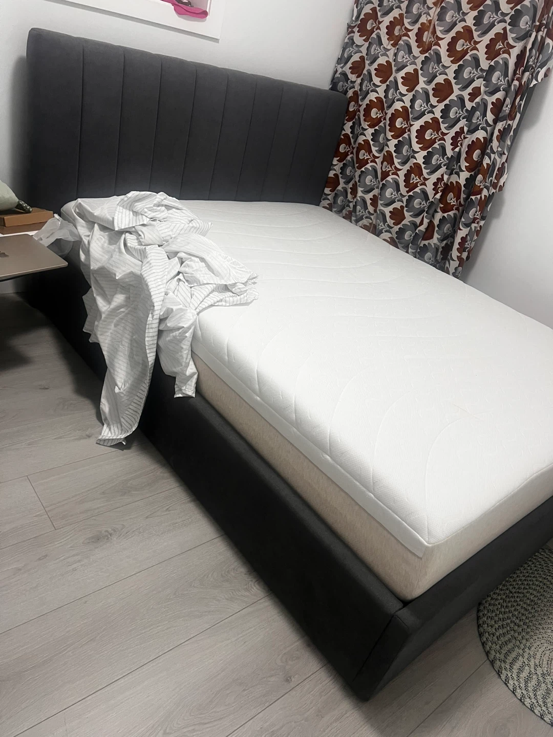 Grey Upholstered Bed Frame with Mattress