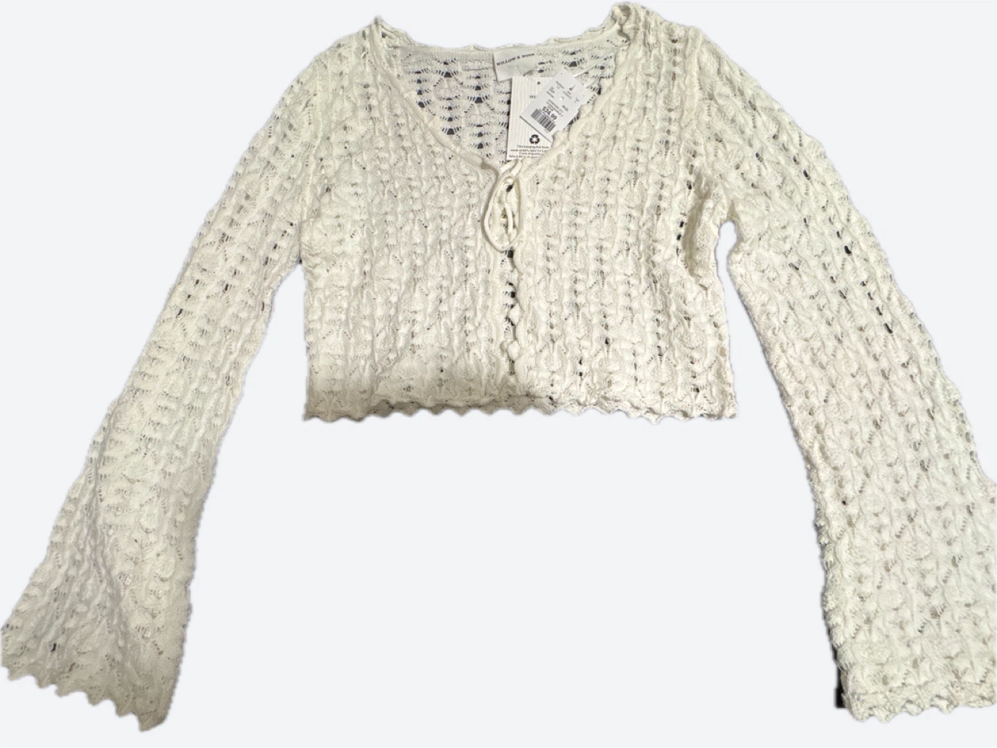 White Crochet Bell Sleeve Cardigan