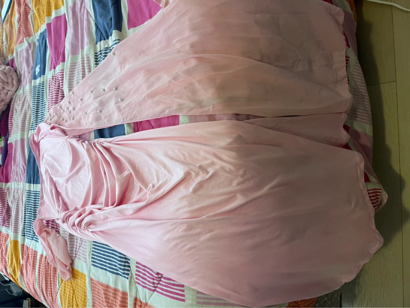 Pink Ruched Dress with Pearl Accents - photo 2