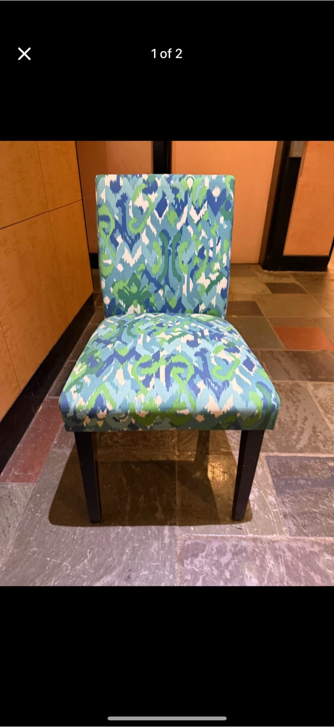 Accent Chair with Blue and Green Ikat Pattern