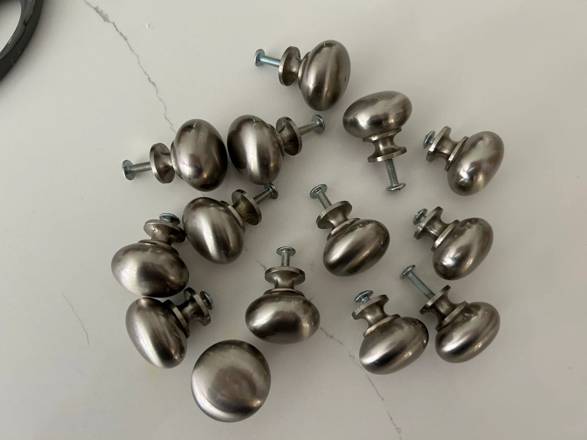 Set of 14 Brushed Nickel Cabinet Knobs