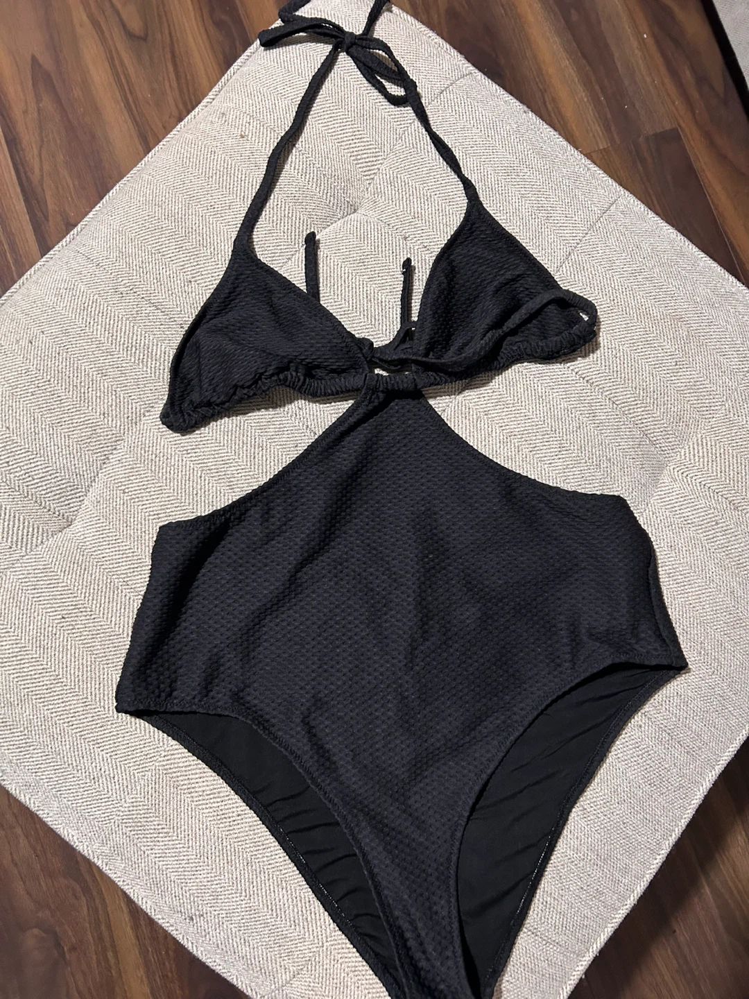 Aerie Black Textured One Piece
