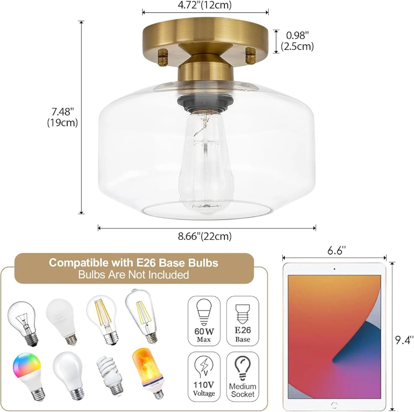 Bisamiya Modern Gold Clear Glass Ceiling Light Fixture - BNIB - photo 4