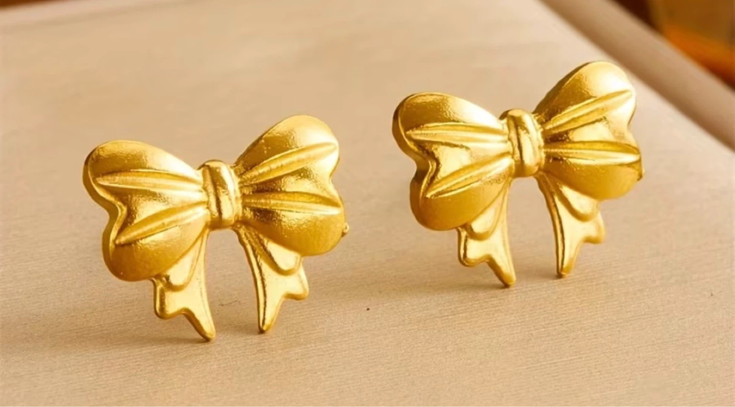 Gold Bow Necklace and Earrings Set non tarnish - photo 4