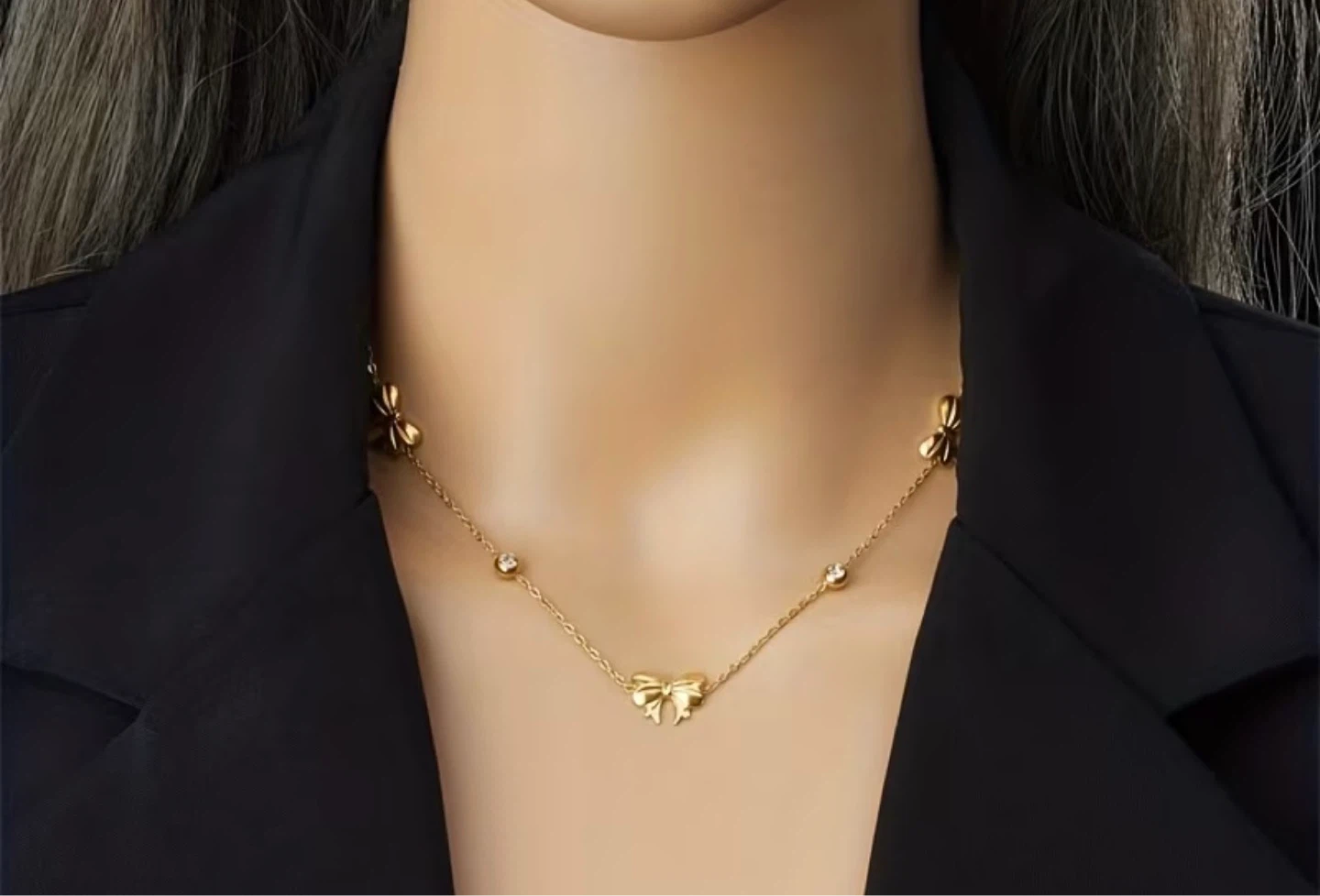 Gold Bow Necklace and Earrings Set non tarnish - photo 3