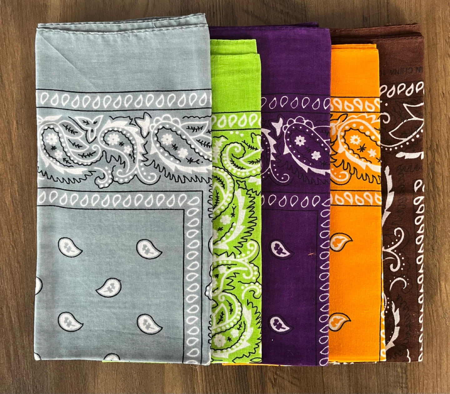 Set of 5 100% Cotton Bandanas - Paisley Print