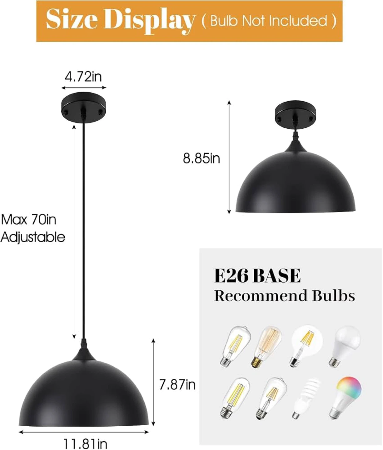 3 Pack Black Dome Pendant Lights - Black/White - BNIB - photo 2