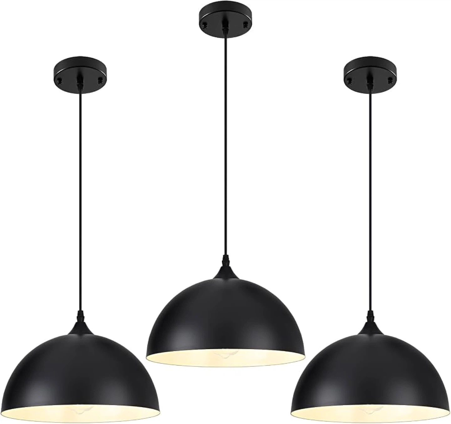 3 Pack Black Dome Pendant Lights - Black/White - BNIB