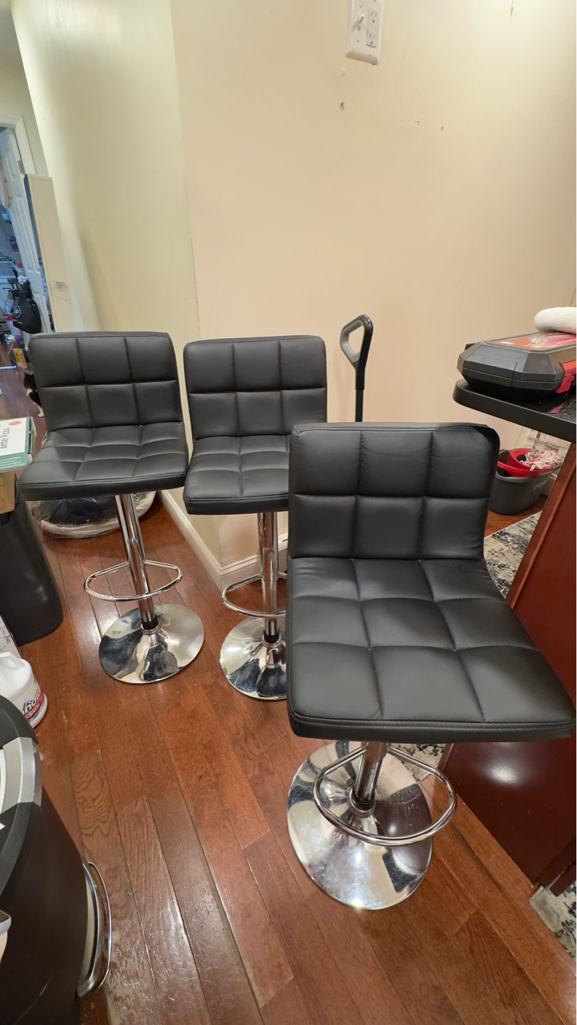 Set of 4 Black Faux Leather Adjustable Bar Stools - photo 2