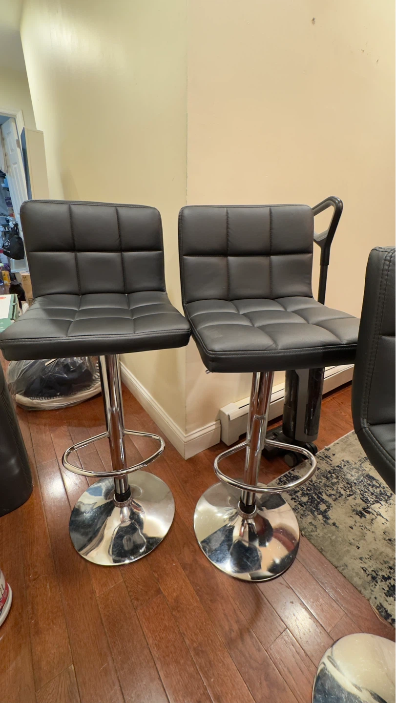 Set of 4 Black Faux Leather Adjustable Bar Stools