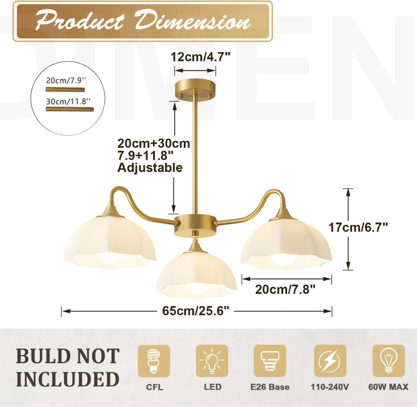 Magiroz Mid Century Modern 3 Light Chandelier - BNIB - photo 3