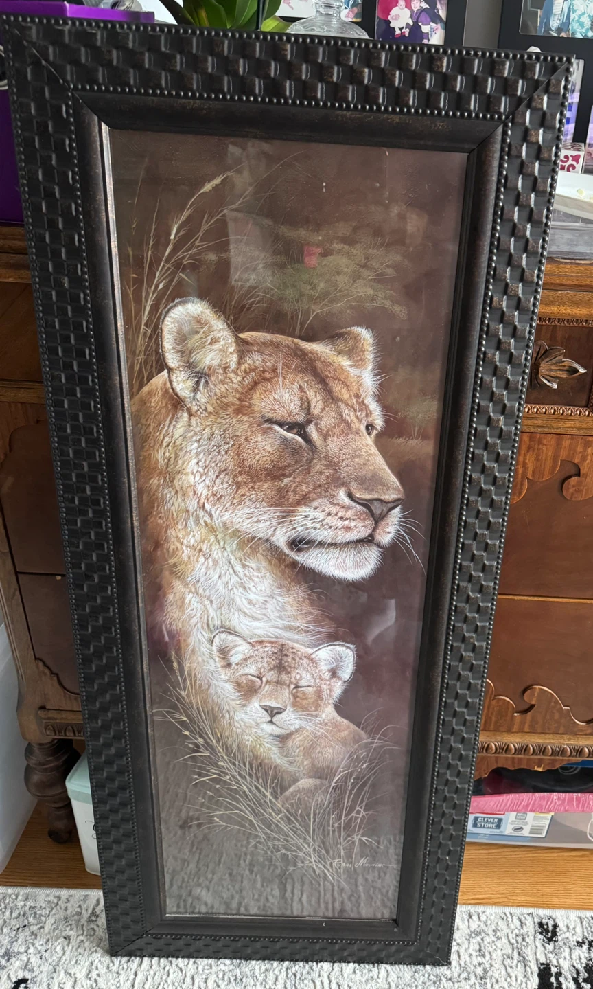 Framed Lion and Cub Wall Art