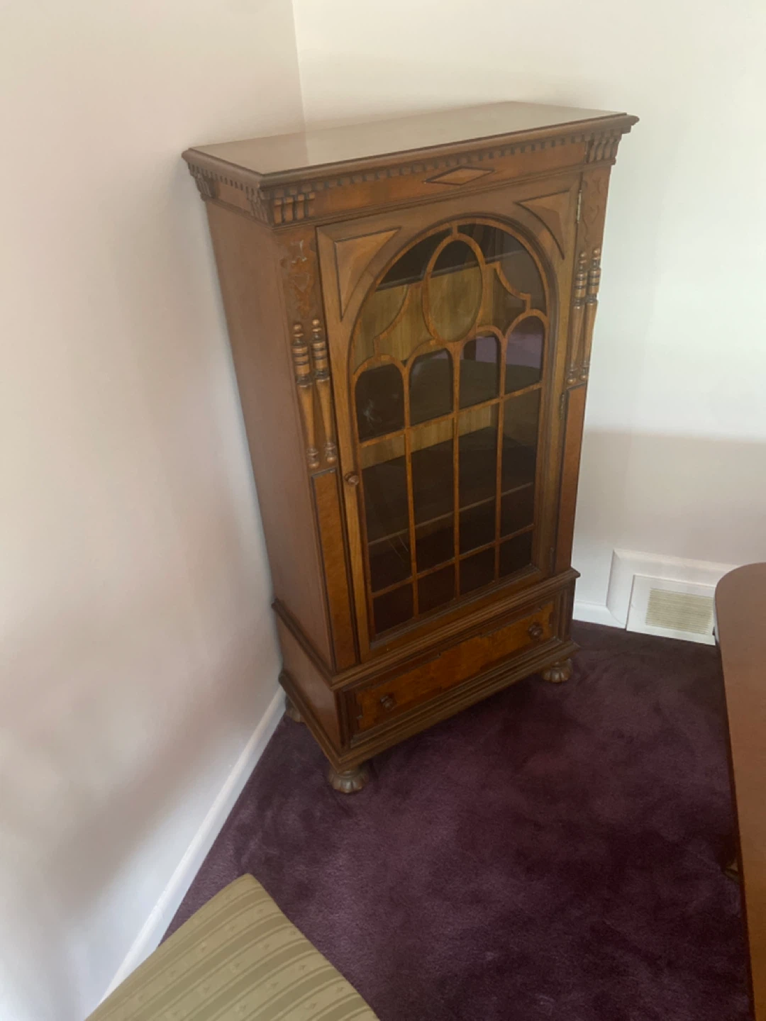 Vintage Wooden Curio Cabinet with Glass Door
