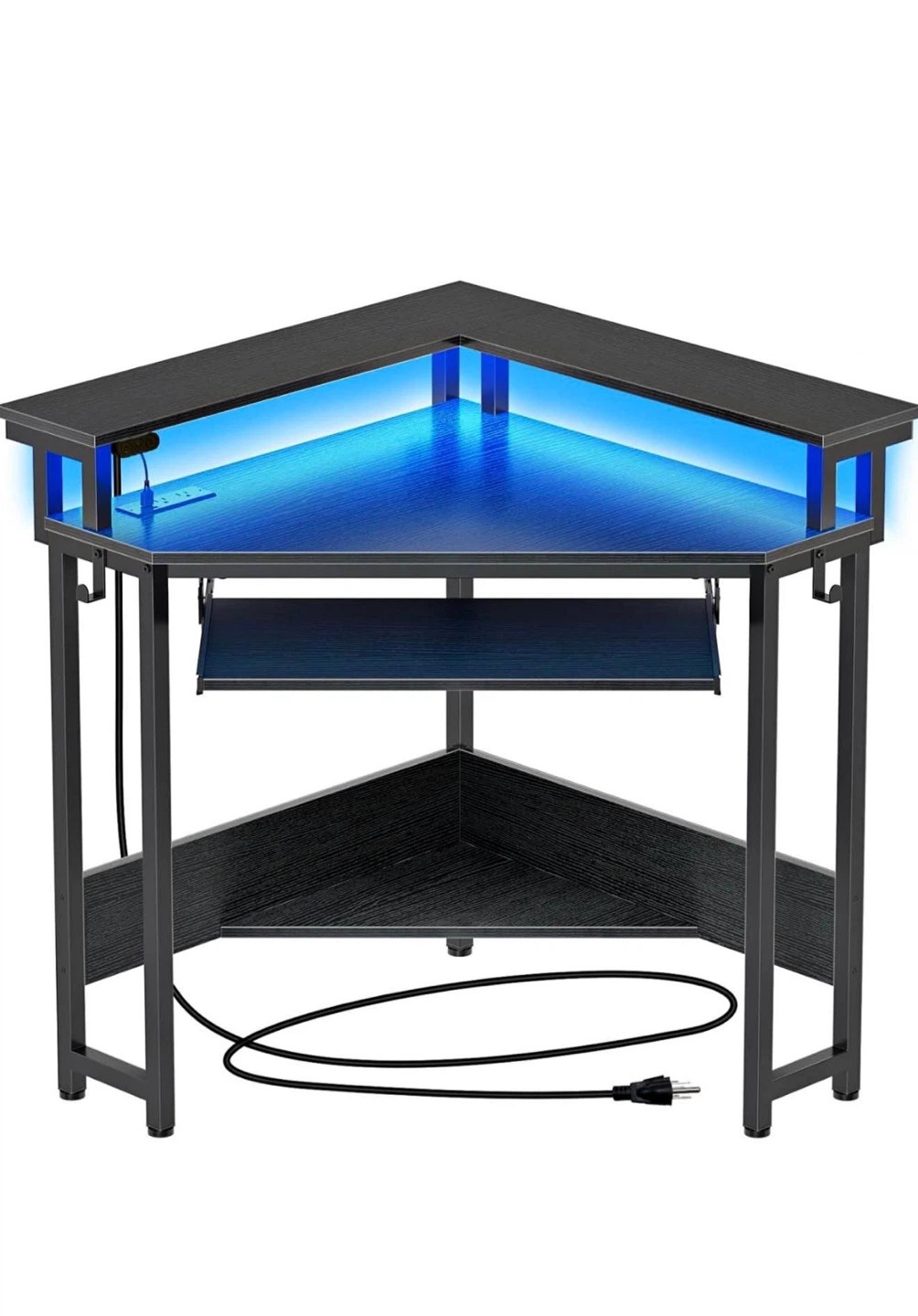 Black Corner Gaming Desk with LED Lights - photo 5