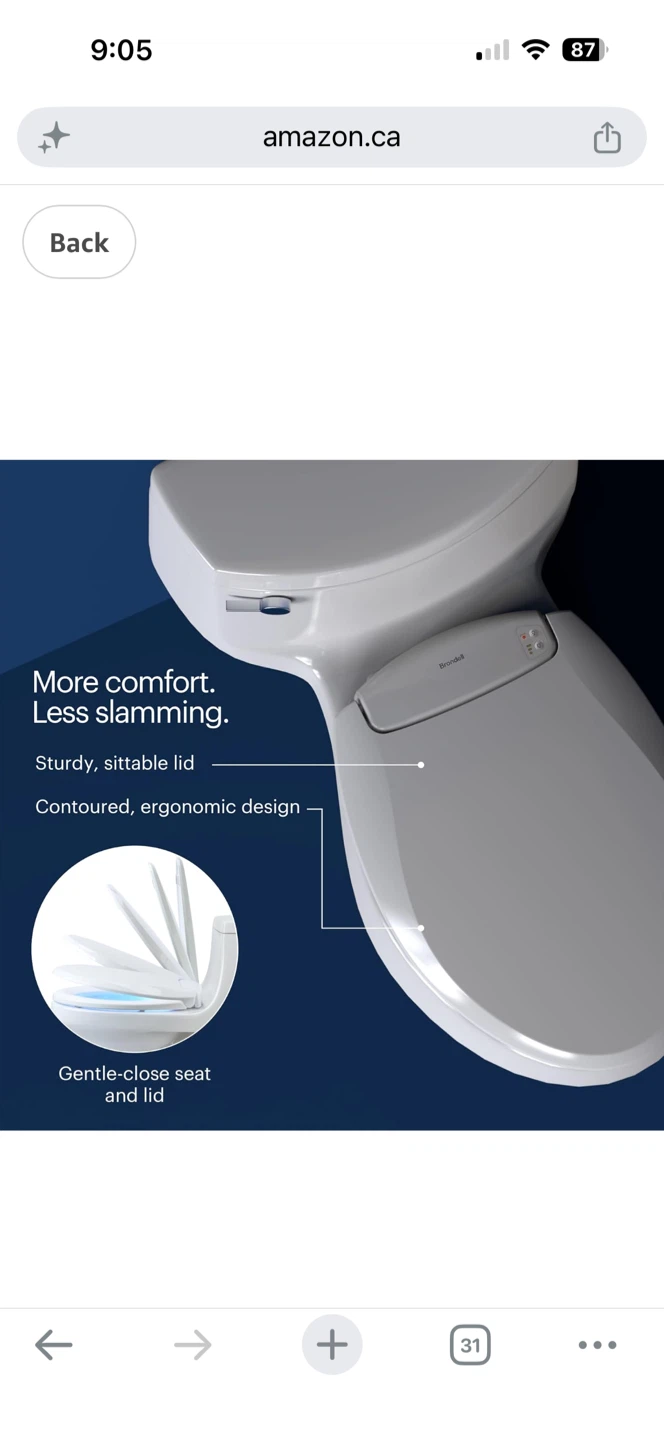 Brondell Electric Bidet l60 Toilet Seat with Nightlight