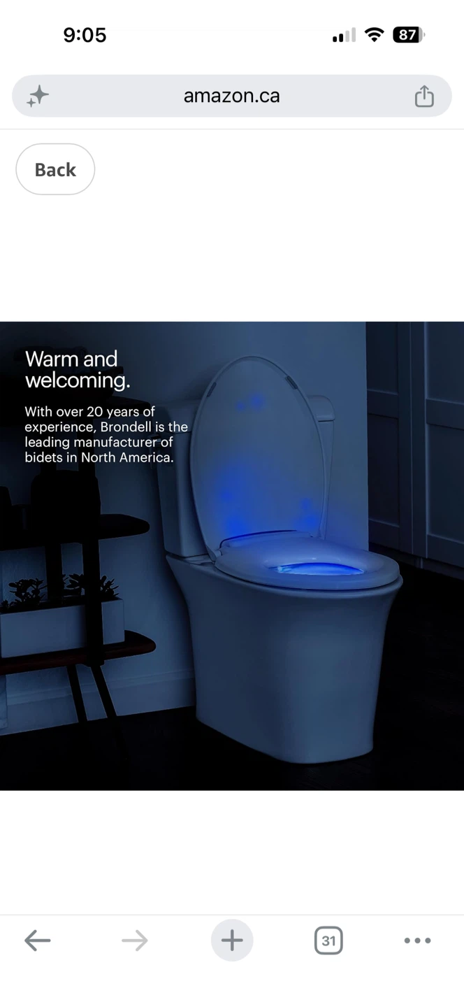 Brondell Electric Bidet l60 Toilet Seat with Nightlight - photo 4
